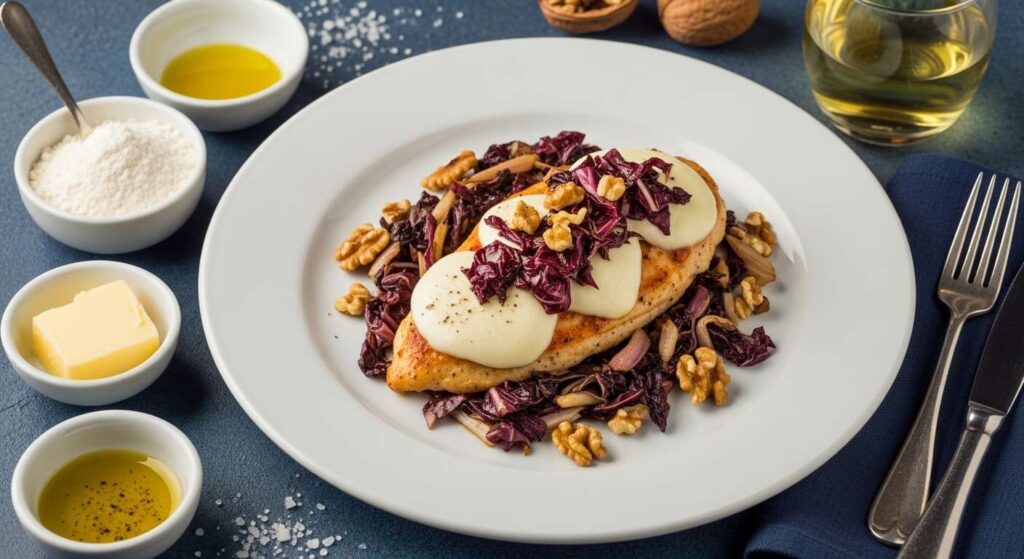 Scaloppine di pollo filanti con radicchio e noci, l’idea salva-cena per quando hai poco tempo